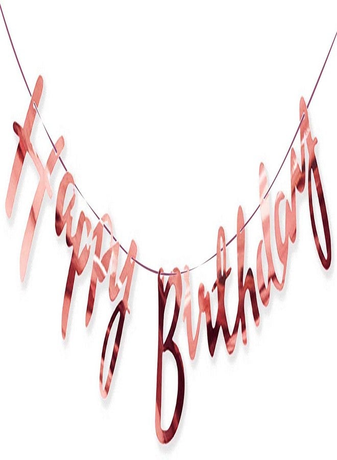 SOI Happy Birthday Toy Banner Bunting Metallic Cursive Design Set (Rose Gold Bunting) - Image 1